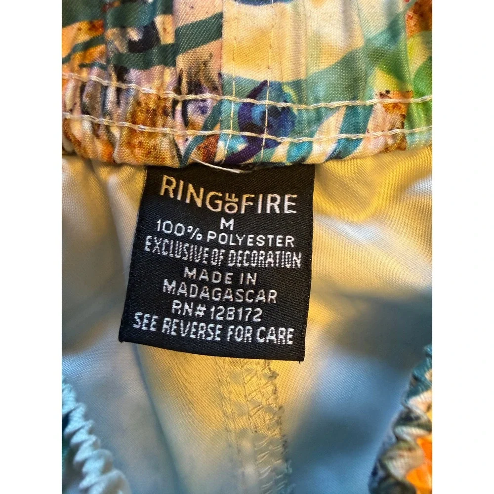 Ring of Fire Swim Trunks Mens Medium White Excellent Tiger Tropical Floral Print